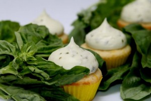 lemon strawberry cupcakes with basil frosting
